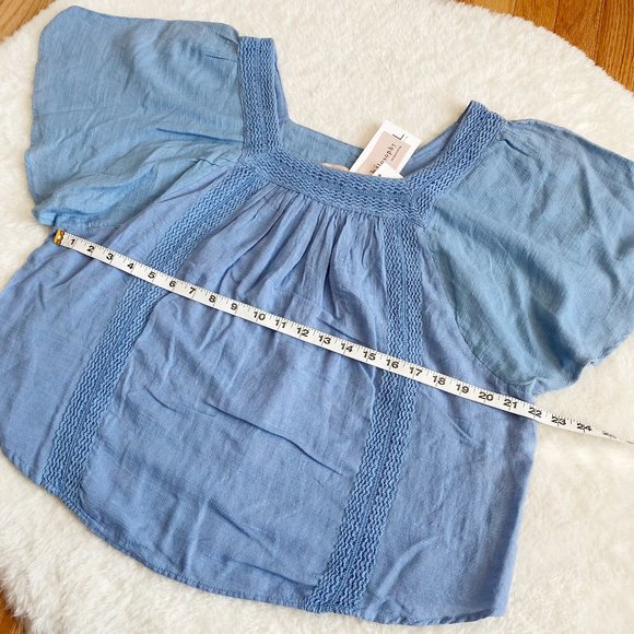 Philosophy, Women's Boho Short Sleeve Square Neck, Blue, Size L - Picture 2 of 6